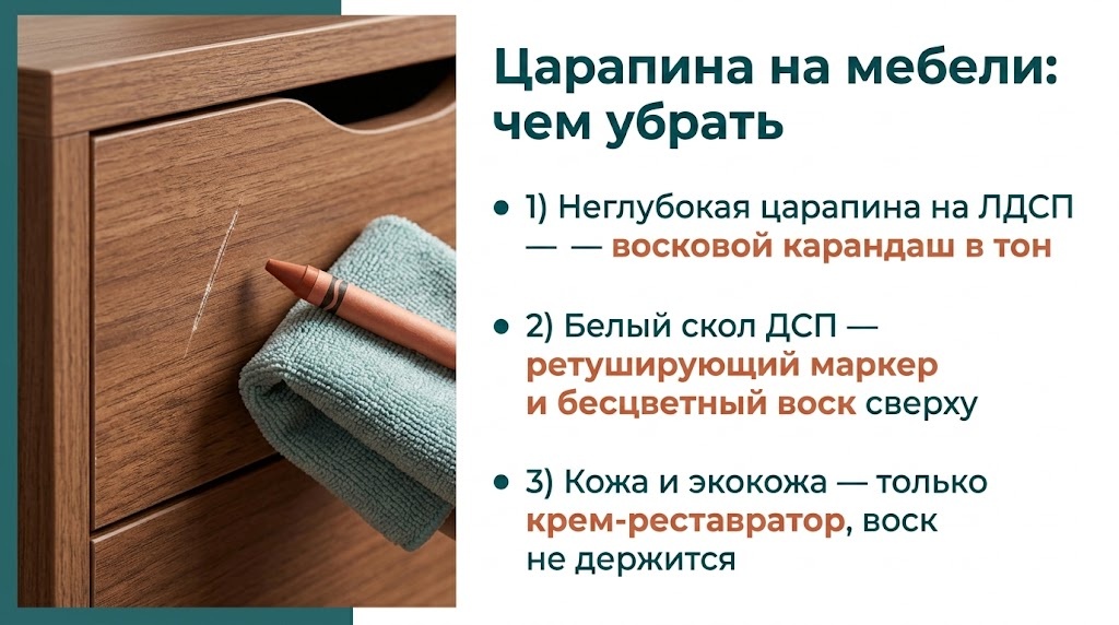 Царапина на мебели: чем убрать