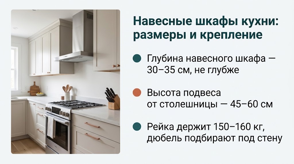 Навесные шкафы кухни: размеры и крепление