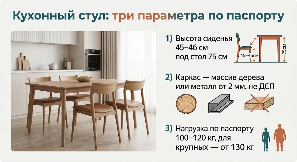 Кухонный стул: три параметра по паспорту