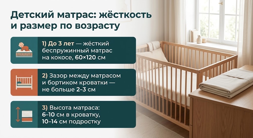 Детский матрас: жёсткость и размер по возрасту
