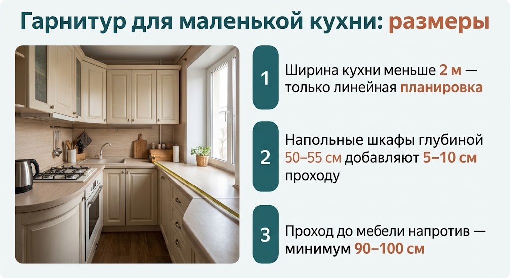 Гарнитур для маленькой кухни: размеры