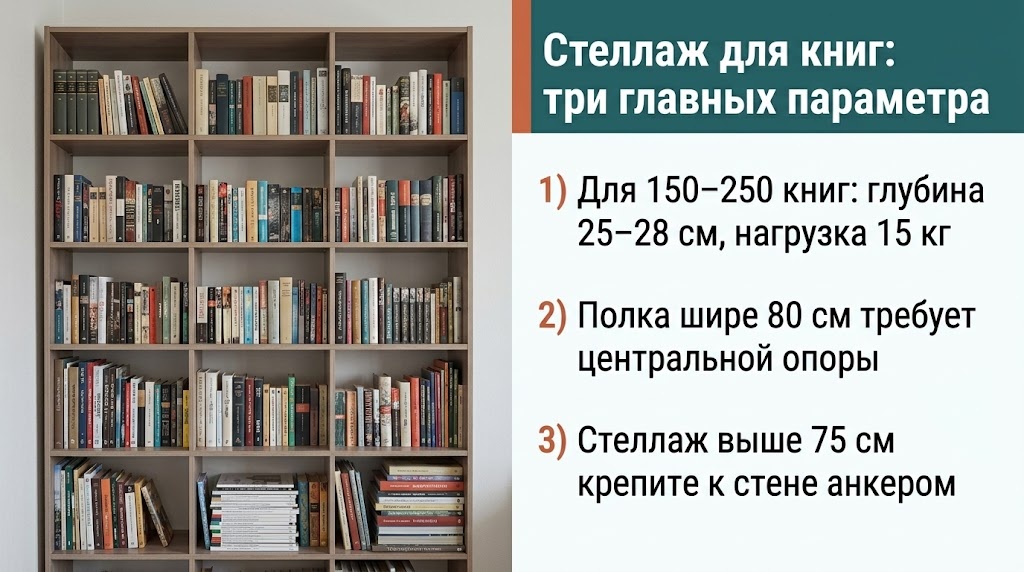 Стеллаж для книг: три главных параметра