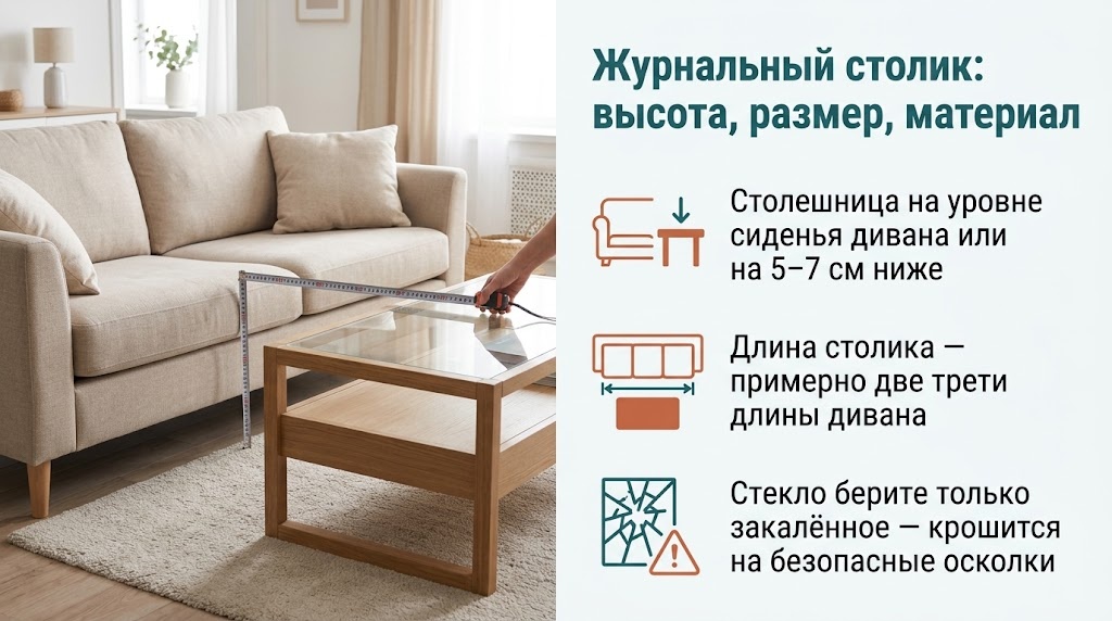 Журнальный столик: высота, размер, материал