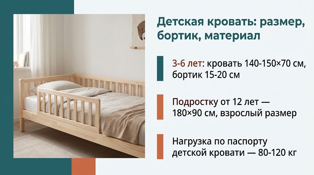 Детская кровать: размер, бортик, материал