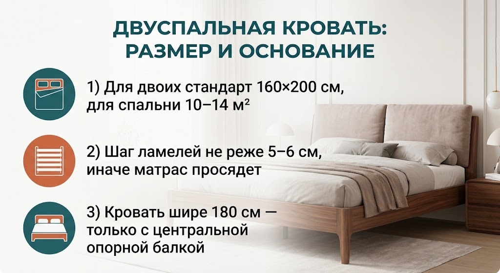 Двуспальная кровать: размер и основание