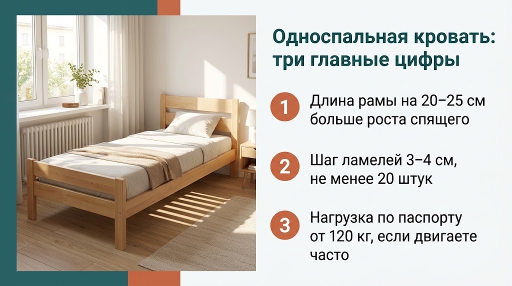 Односпальная кровать: три главные цифры