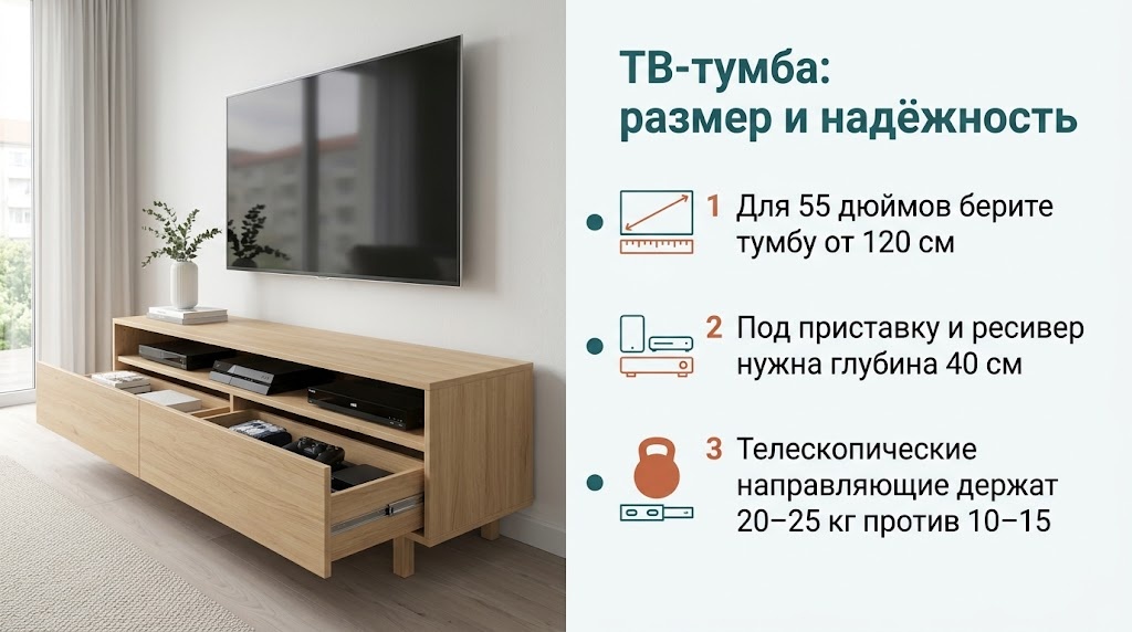ТВ-тумба: размер и надёжность