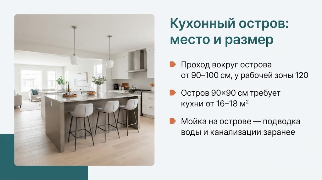 Кухонный остров: место и размер