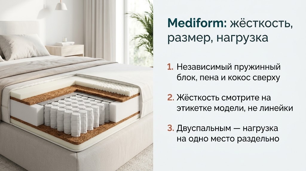 Mediform: жёсткость, размер, нагрузка